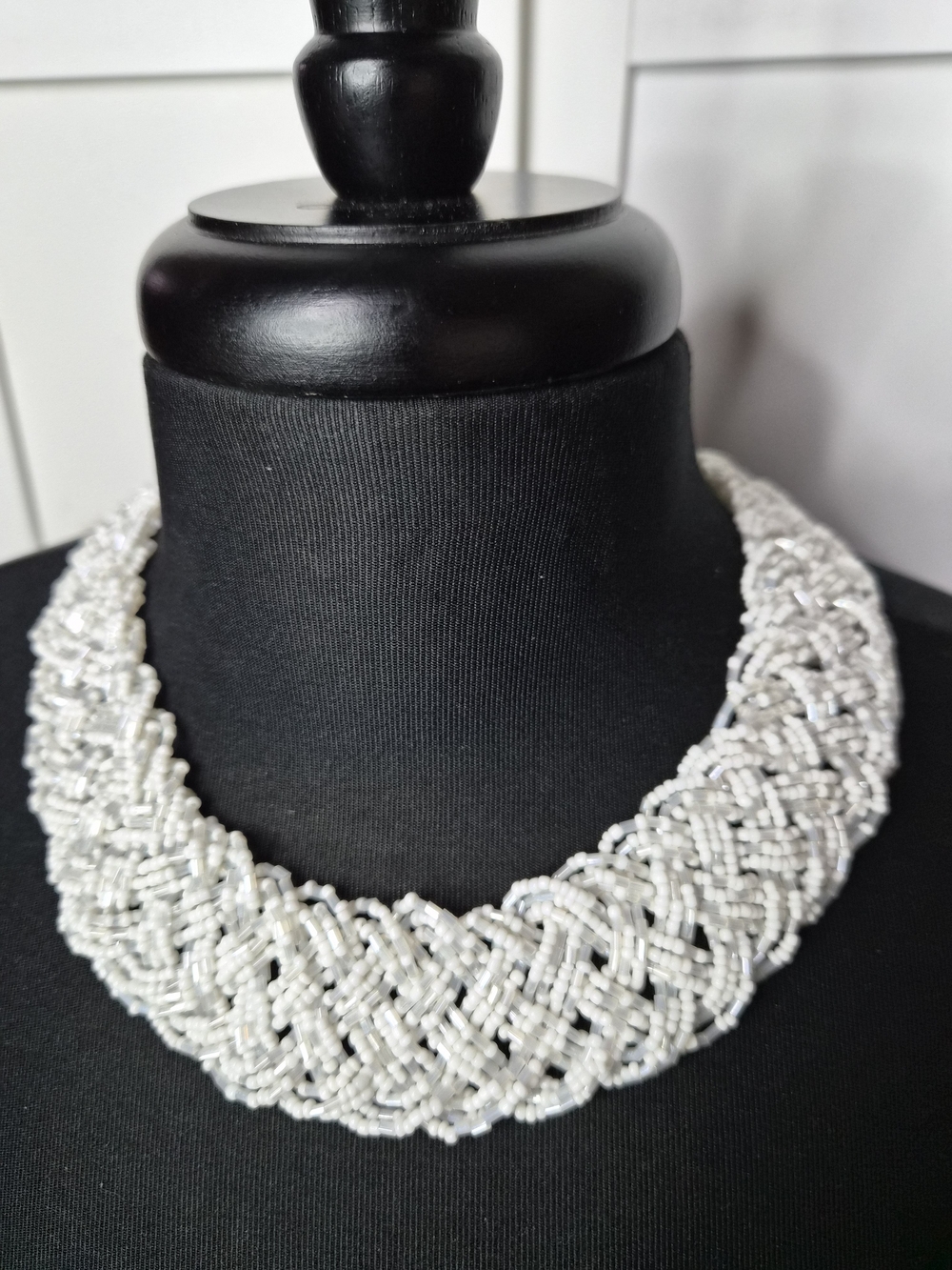 White Beaded Braided Collar Necklace - Picture 5 of 9